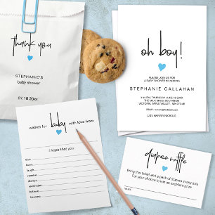 Baby Boy Shower Invitation Blue Heart Motif