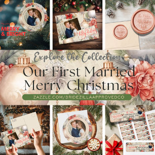 Cartes Pour Fêtes Annuelles Classy Circle Notre première photo de Noël Mariée