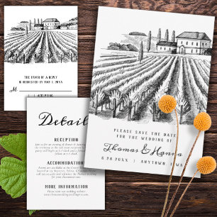 Invitation Vineyard Winery Rustic Sketch Mariage