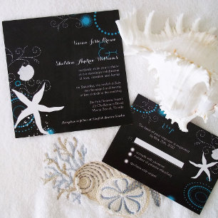 Invitation Mariage Turquoise White Chalkboard Beach