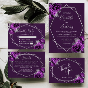 Invitation Mariage Floral Plum violet Argent