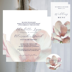 Numéro De Table Élégant Magnolia Mariage rose et blanc