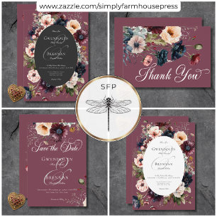 Invitation Moody foncé Bourgogne Oval Mariage de cadre floral