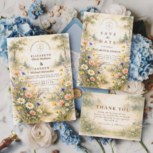 Carte De Remerciements Jardin Romantique de Mariage aux Fleurs Sauvages