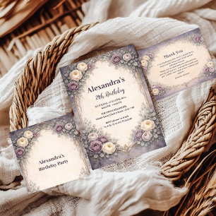 Carte De Remerciements Célébration d'anniversaire Florale Pastel Gothique