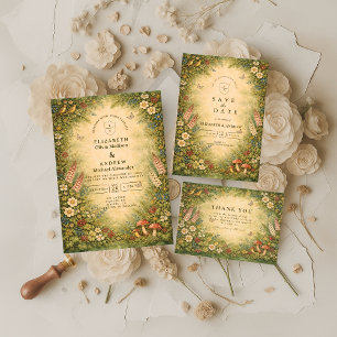 Invitation Mariage dans un jardin de fleurs sauvages en bois