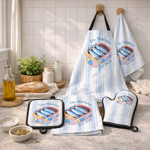 Linge De Cuisine Famille Rétro Sardine Nom Personnalisé Côtes