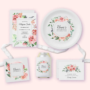 Invitation Élégante Rose rose florale 50e fête d'anniversaire