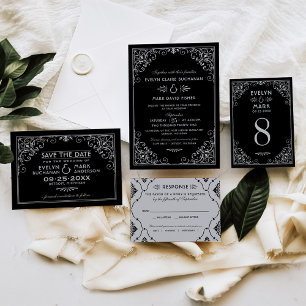 Invitation Mariage Art déco noir et argenté vintage