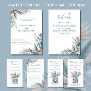 Carte De Visite Aquarelle Tropical Dream-RSVP-QR code-