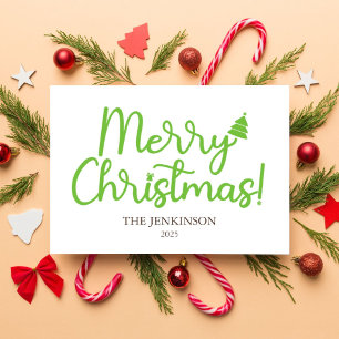 Sticker Rond Simple Green Script Joyeux Noël sur fond blanc