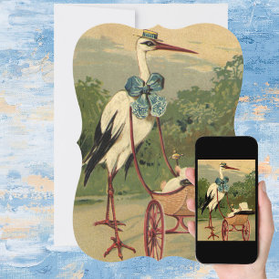 Invitation Vintage cigogne victorienne avec Baby shower de tr