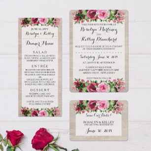 Shabby Vintage Rose Russe Mariage Dîner Menu