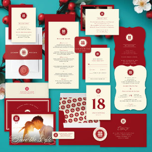 Invitation Cercle Rouge Double Bonheur Mariage Moderne Chinoi