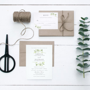 Faire-part de mariage de feuille d'aquarelle verte