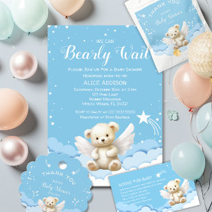 Carte D'accompagnement Teddy Bear on Clouds Livres pour Baby Blue