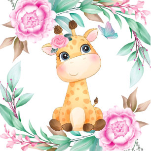 Invitation Giraffe mignonne et Baby shower fille pivoine rose