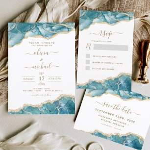 Invitation Agate Turquoise Turquoise Gold Mariage