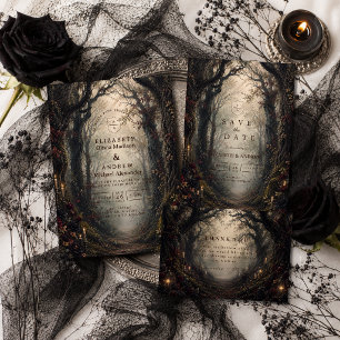 Carte De Remerciements Mariage gothique sombre en forêt
