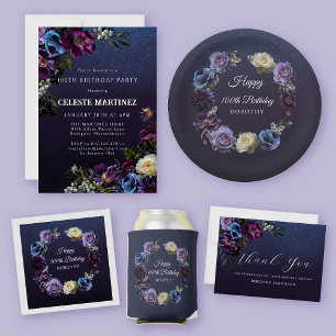 Serviette En Papier 100e anniversaire Personnalisé Moody Purple Flower