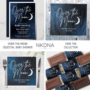 Tenture Fond pour Baby Shower « Over The Moon » Nom Date