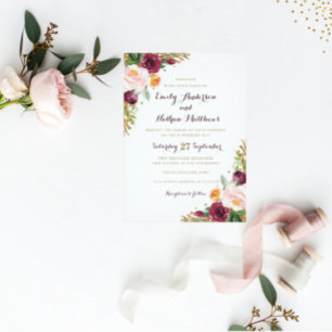 Invitation Bourgogne Gold Floral Parties scintillant Faire-pa