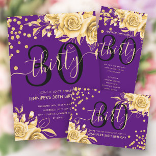 Sticker Rond Gold Purple Floral Parties scintillant 30e Anniver