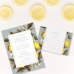 Invitation Citron botanique Feuille Mariage Dusty Blue