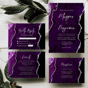 Invitation Mariage Moderne Écriture Argent Agate Violette