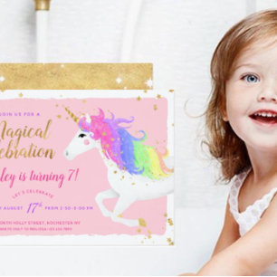 Invitation d'anniversaire de la licorne   Rose et 