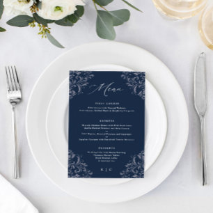 Elégant Marine Blue Vintage Mariage Invitations