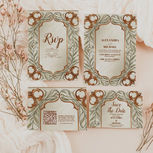 Invitation Tout En Un Mariage botanique élégant Art Nouveau