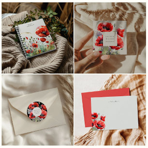 Carnet de monogramme floral de Poppy rouge