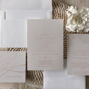 Invitation En Aluminium Huile d'or Rose romantique   Mariage de monogramme
