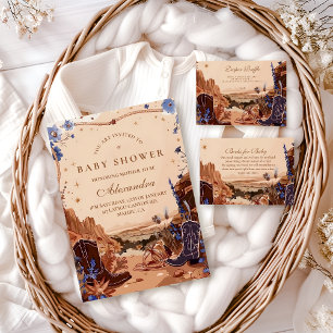 Invitation Baby Shower Western Désert Bleu