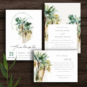 Invitation Tout En Un Elégant Mariage d'aquarelle tropicale palmiers