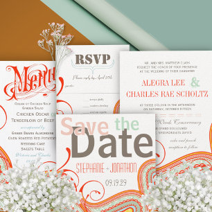 Invitation Mariage moderne Jaune Orange Aqua Mint Paisley