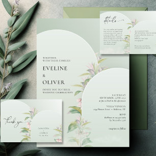 Invitation Elégant arche rustique vert eucalyptus floral
