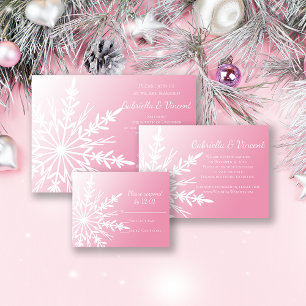 Cartons Réponse Flocon de neige blanc sur mariage d'hiver rose RSV