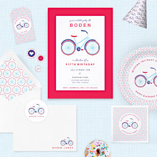 Vélo moderne en bleu et rouge Invitation d'anniver