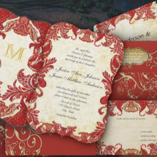 Invitation Rouge médiéval Renaissance Vintage Paisley Mariage
