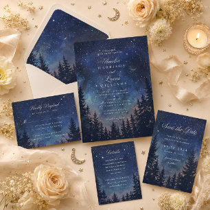 Starry Night Forest Faire-part de mariage