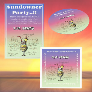 Invitation Sundowner Blue Hawaii Cocktail Party