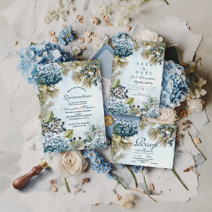 Invitation Quinceañera Florale Bleue d'Hiver