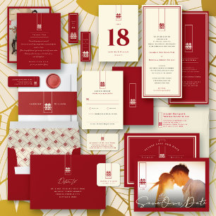 Invitation Grand Rectangle double bonheur Mariage chinois