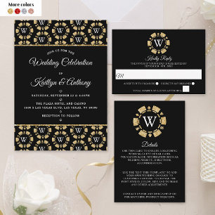 Invitation Rose Gold Monogram Poker Chip Casino Mariage