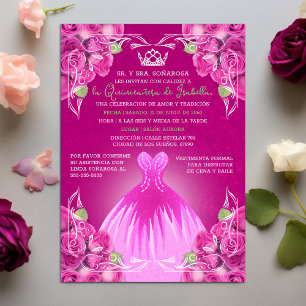 CARTE DE REMERCIEMENTS ROSE ROSE ROSE ESPAGNOLE QUINCEAÑERA  