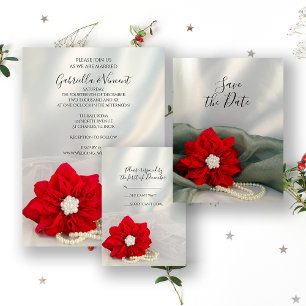 Cartons Réponse Poinsettia rouge perles sur le mariage d'hiver ver