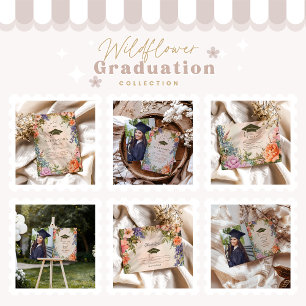 Invitation Photo Cute Boho Meadow Orange Fleur sauvage Gradua