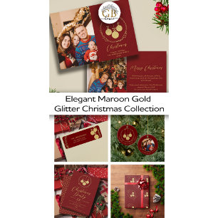 Papier Cadeau Elégante Parties scintillant en or Maroon Wreath J